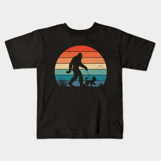 Bigfoot Walking a Yorkshire Terrier Dog Vintage Dog Lover Kids T-Shirt